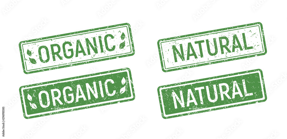 Organic rubber stamp set, Green ecologic natural style on grunge rubber ...