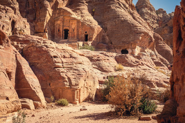 Wall Mural - View of the Broken Pediment Tomb located along the wadi farasa processional route, Petra, Jordan