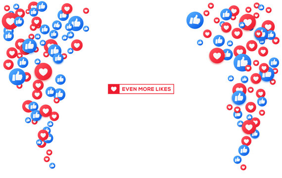 bunch of like and appreciate emoji icons, thumb up stream social network. heart and thump icons back
