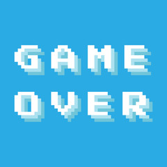 Poster - Pixel vector art 8 bit. Game over text isolated on blue background. Gaming controller, symbols set.
