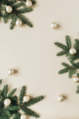 christmas / new year holiday composition. mock up frame with blank copy space made of fir needle bra