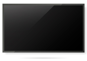Poster - Realistic black television on the wall. 3d blank TV led monitor isolated on background. TV screen vector illustration eps10