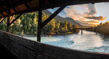 View Over The Inn River In Hall In Tirol In Direction Innsbruck At Sunset
