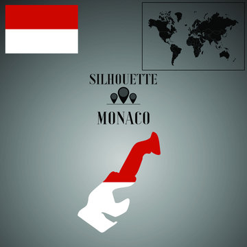 Monaco outline world map, contour silhouette with national flag inside vector illustration creative design, isolated on background, objects, element, symbol from countries set