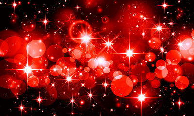 Poster - Red festive background, bokeh, bright, glitter, glow, Christmas, party, confetti, dark, black, Shine, stars, holiday