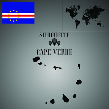 Cape Verde  outline world map, contour silhouette with national flag inside vector illustration creative design, isolated on background, objects, element, symbol from countries set