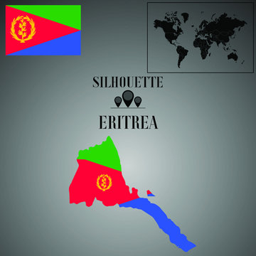 Eritrea outline world map, contour silhouette with national flag inside vector illustration creative design, isolated on background, objects, element, symbol from countries set
