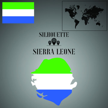 Sierra Leone outline world map, contour silhouette with national flag inside vector illustration creative design, isolated on background, objects, element, symbol from countries set