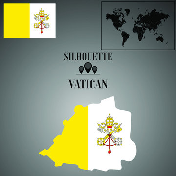 Vatican outline world map, contour silhouette with national flag inside vector illustration creative design, isolated on background, objects, element, symbol from countries set