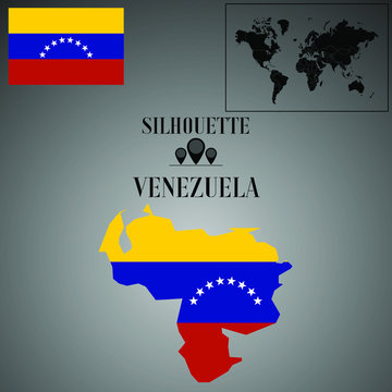 Venezuela outline world map, contour silhouette with national flag inside vector illustration creative design, isolated on background, objects, element, symbol from countries set