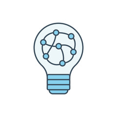 Poster - AI prediction, thinking concept. Light bulb with neural network