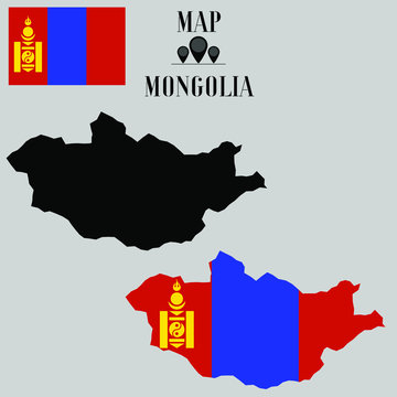 Mongolia outline world map, contour silhouette with national flag inside vector illustration creative design, isolated on background, objects, element, symbol from countries set
