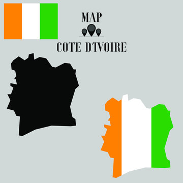 Cote d'Ivoire  outline world map, contour silhouette with national flag inside vector illustration creative design, isolated on background, objects, element, symbol from countries set