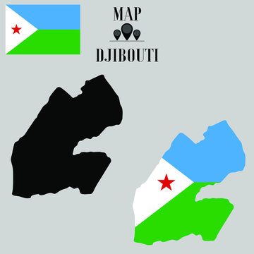Djibouti outline world map, contour silhouette with national flag inside vector illustration creative design, isolated on background, objects, element, symbol from countries set