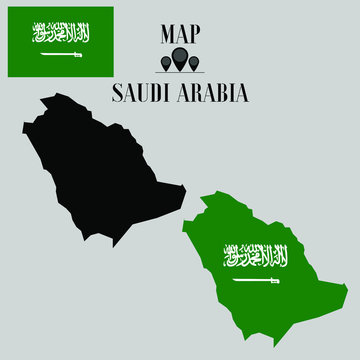 Saudi Arabia outline world map, contour silhouette with national flag inside vector illustration creative design, isolated on background, objects, element, symbol from countries set