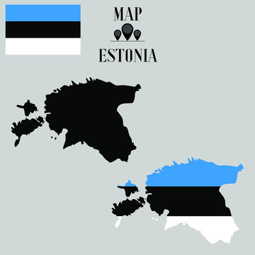 Estonia outline world map, contour silhouette with national flag inside vector illustration creative design, isolated on background, objects, element, symbol from countries set