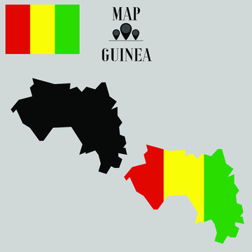 Guinea outline world map, contour silhouette with national flag inside vector illustration creative design, isolated on background, objects, element, symbol from countries set