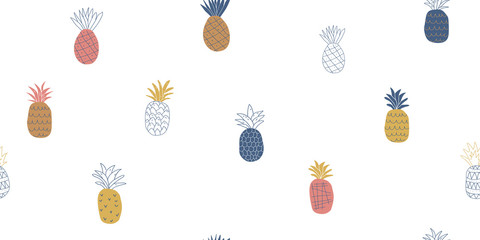 Wall Mural - Colorful minimalistic pineapples pattern