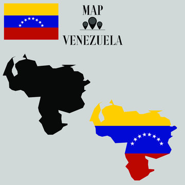 Venezuela outline world map, contour silhouette with national flag inside vector illustration creative design, isolated on background, objects, element, symbol from countries set