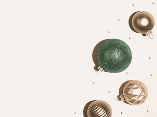 christmas bauble ornaments - overhead view flat lay