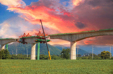 bridge construction, the construction of the large concrete bridge of the motorway elevation for the