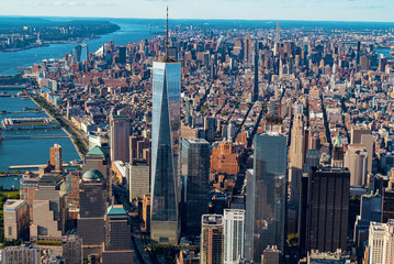 Sticker - NEW YORK - JULY 02 2016: Aerial view of the Freedom Tower at One World Trade Center, Manhattan, New York