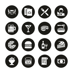 Dinner Icons White On Black Circle Set