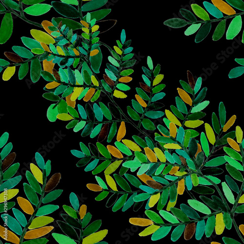 Watercolor seamless pattern with fern leaves. Leaf background.Floral vintage ...