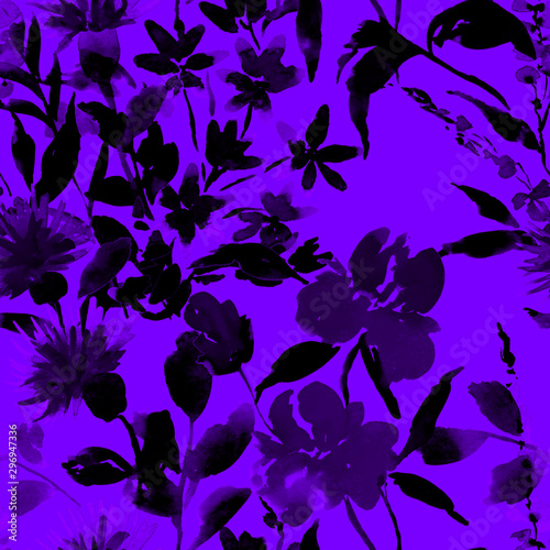 Watercolor seamless pattern with hand drawn flower. Vintage floral print. Bot...