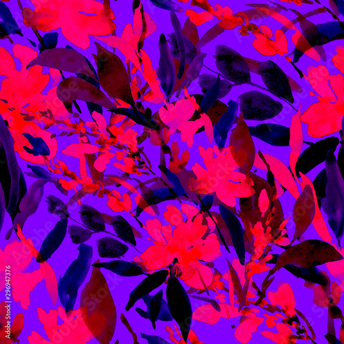 Watercolor seamless pattern with hand drawn flower. Vintage floral print. Bot...