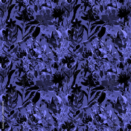 Watercolor seamless pattern with hand drawn flower. Vintage floral print. Bot...