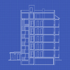 Wall Mural - Detailed multi-storey building. Cross-section house. Vector blueprint.