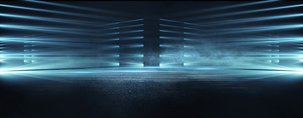 Wall Mural - empty background scene. dark street reflection on the wet pavement. rays neon light in the dark, neo