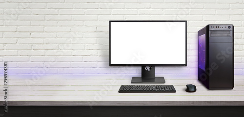 Modern Gaming Computer On Desk Isolated Screen For Mockup Copy