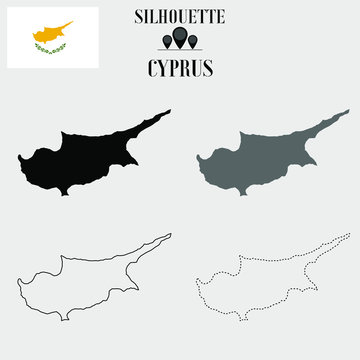 Cyprus outline world map, solid, dash line contour silhouette, national flag vector illustration design, isolated on background, objects, element, symbol from countries set