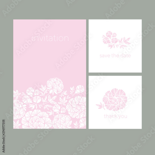 Decorative peony silhouette cards set for cards