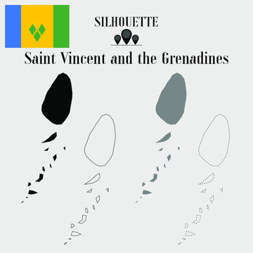 Saint Vincent and the Grenadines outline world map, solid, dash line contour silhouette, national flag vector illustration design, isolated on background, objects, element, symbol from countries set