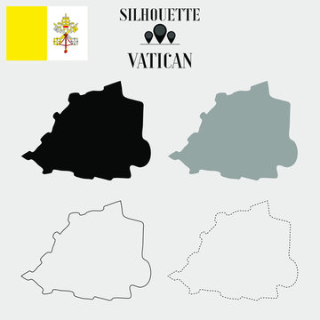 Vatican outline world map, solid, dash line contour silhouette, national flag vector illustration design, isolated on background, objects, element, symbol from countries set