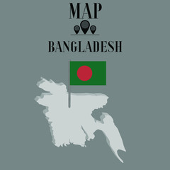 Bangladesh outline world map, contour silhouette with national flag on flagpole vector illustration design, isolated on background, objects, element, symbol from countries set