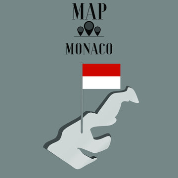 Monaco outline world map, contour silhouette with national flag on flagpole vector illustration design, isolated on background, objects, element, symbol from countries set