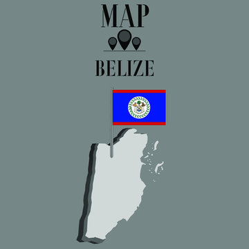 Belize outline world map, contour silhouette with national flag on flagpole vector illustration design, isolated on background, objects, element, symbol from countries set