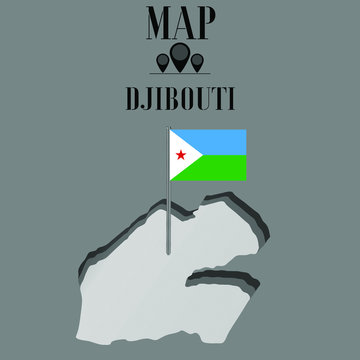 Djibouti outline world map, contour silhouette with national flag on flagpole vector illustration design, isolated on background, objects, element, symbol from countries set