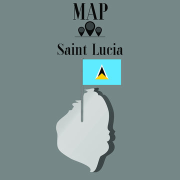 Saint Lucia  outline world map, contour silhouette with national flag on flagpole vector illustration design, isolated on background, objects, element, symbol from countries set