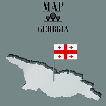 Georgia outline world map, contour silhouette with national flag on flagpole vector illustration design, isolated on background, objects, element, symbol from countries set