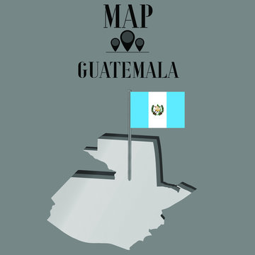 Guatemala outline world map, contour silhouette with national flag on flagpole vector illustration design, isolated on background, objects, element, symbol from countries set