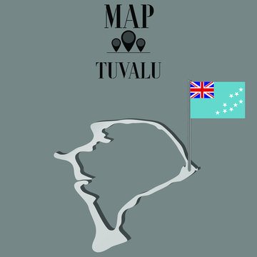 Tuvalu outline world map, contour silhouette with national flag on flagpole vector illustration design, isolated on background, objects, element, symbol from countries set