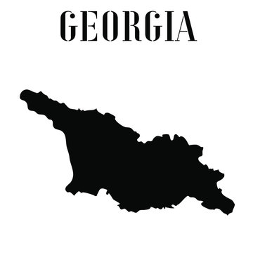 Georgia solid country outline silhouette, Black and white vector illustration with isolated object and symbols on background with text. From world map countries set