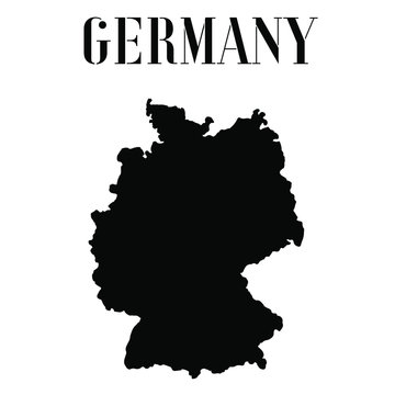Germany solid country outline silhouette, Black and white vector illustration with isolated object and symbols on background with text. From world map countries set