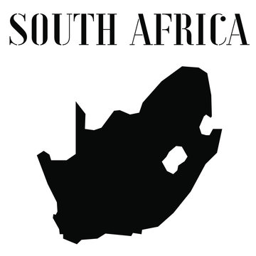 South Africa  solid country outline silhouette, Black and white vector illustration with isolated object and symbols on background with text. From world map countries set