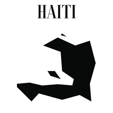 Haiti solid country outline silhouette, Black and white vector illustration with isolated object and symbols on background with text. From world map countries set
